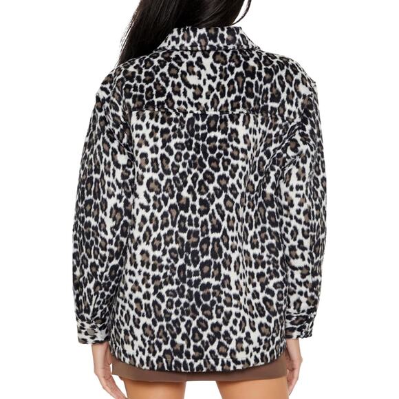Forever 21 womens Faux Suede Leopard Print Shacket, Brown/Multi, XS - Picture 4 of 4